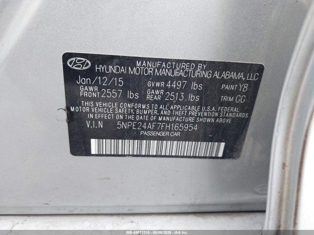 Продаж на аукціоні авто 2015 Hyundai Sonata Se, vin: 5NPE24AF7FH165954, номер лоту: 45071315