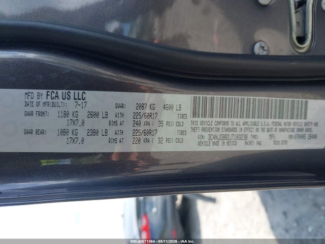 Aukcja sprzedaży 2018 Jeep Compass Latitude 4x4, vin: 3C4NJDBB2JT103238, numer aukcji: 45071364
