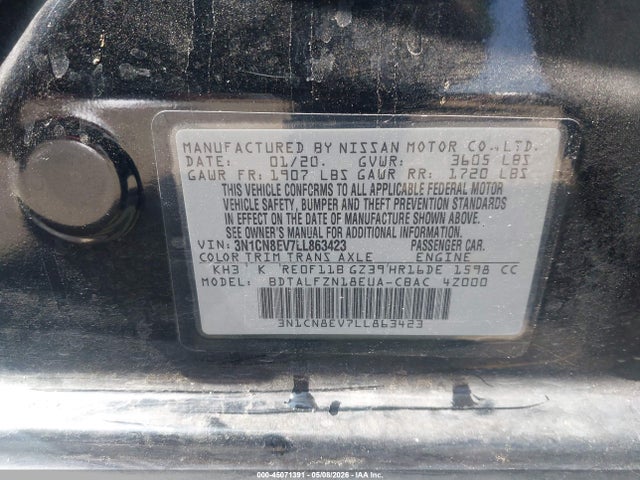 Aukcja sprzedaży 2020 Nissan Versa Sv Xtronic Cvt, vin: 3N1CN8EV7LL863423, numer aukcji: 45071391