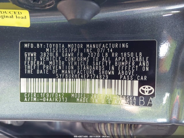Aukcja sprzedaży 2014 Toyota Corolla S Plus, vin: 5YFBURHE4EP174829, numer aukcji: 45071408