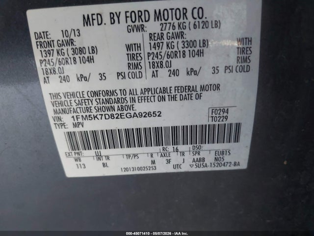 1FM5K7D82EGA92652 Ford EXPLORER XLT