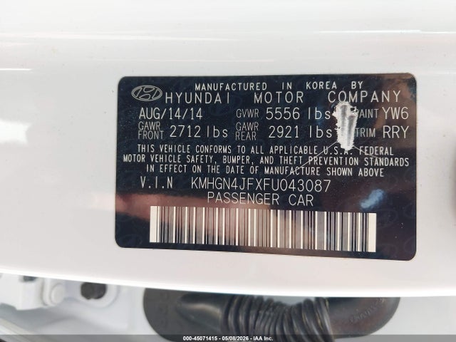 KMHGN4JFXFU043087 Hyundai Genesis 5.0