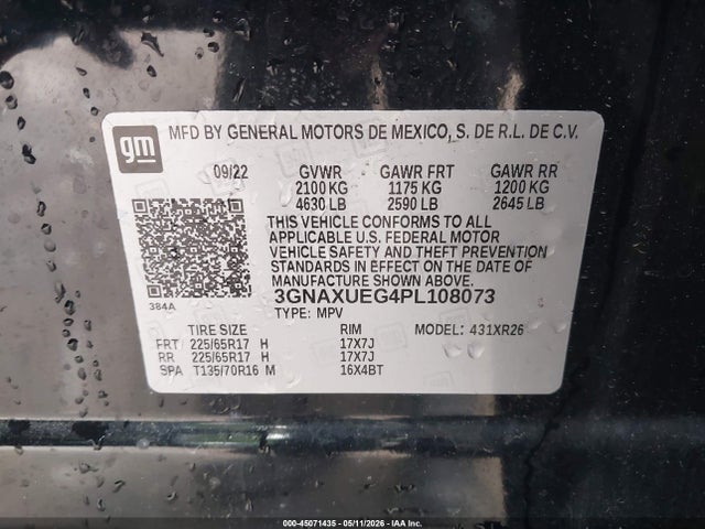 Продажа на аукционе авто 2023 Chevrolet Equinox Awd Lt, vin: 3GNAXUEG4PL108073, номер лота: 45071435