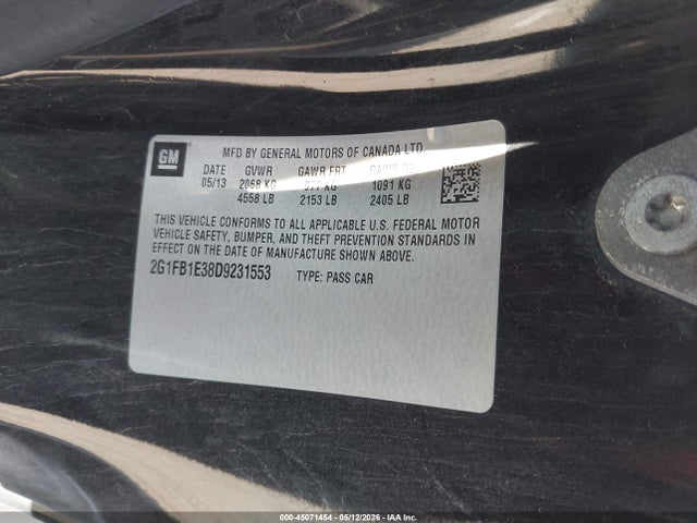 Продажа на аукционе авто 2013 Chevrolet Camaro 1lt, vin: 2G1FB1E38D9231553, номер лота: 45071454