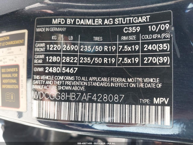 45071458 :رقم المزاد ، WDCGG8HB7AF428087 vin ، 2010 Mercedes-benz Glk 350 4matic مزاد بيع