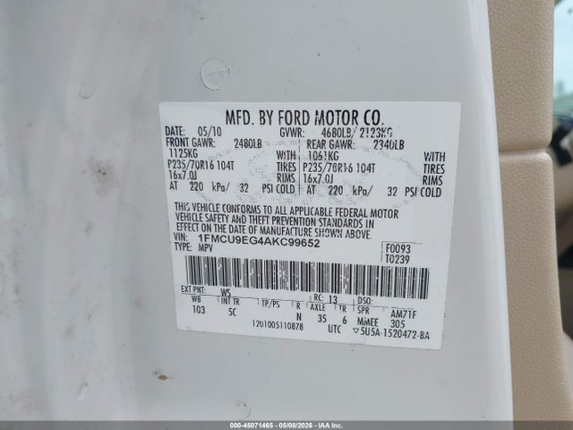 Продаж на аукціоні авто 2010 Ford Escape Limited, vin: 1FMCU9EG4AKC99652, номер лоту: 45071465