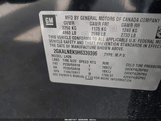 Продажа на аукционе авто 2017 Gmc Terrain Sle-2, vin: 2GKALNEK9H6339396, номер лота: 45071477