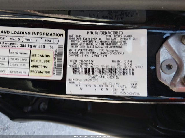 Aukcja sprzedaży 2016 Ford Fusion Se, vin: 3FA6P0H7XGR202187, numer aukcji: 45071500