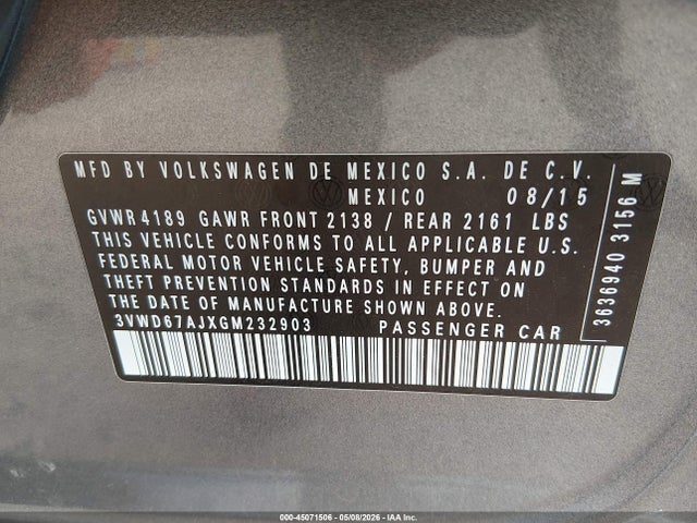 3VWD67AJXGM232903 Volkswagen Jetta 1.4t Se