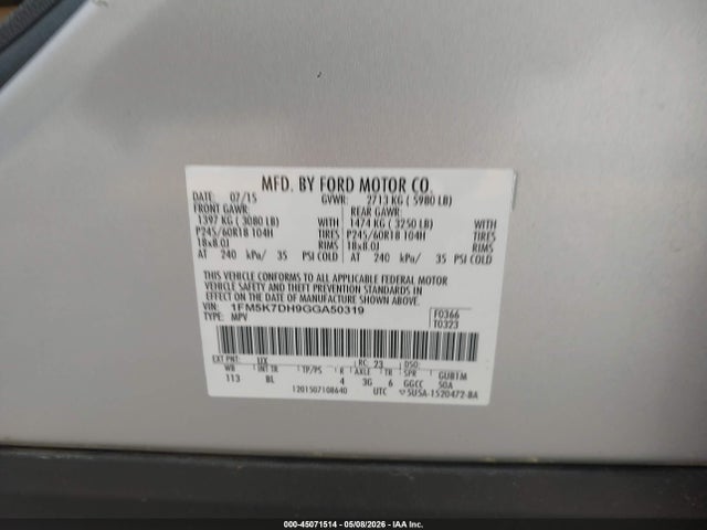 Aukcja sprzedaży 2016 Ford Explorer Xlt, vin: 1FM5K7DH9GGA50319, numer aukcji: 45071514