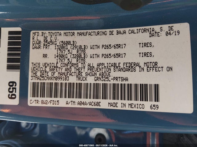 3TMAZ5CNXKM099103 Toyota Tacoma Trd Sport