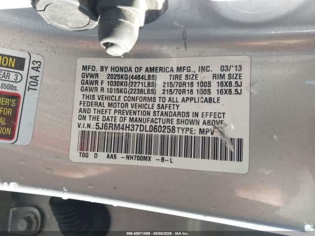 Продаж на аукціоні авто 2013 Honda Cr-v Lx, vin: 5J6RM4H37DL060258, номер лоту: 45071569