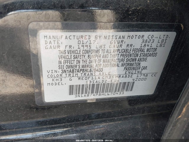 3N1AB7AP8HL670433 Nissan SENTRA SV
