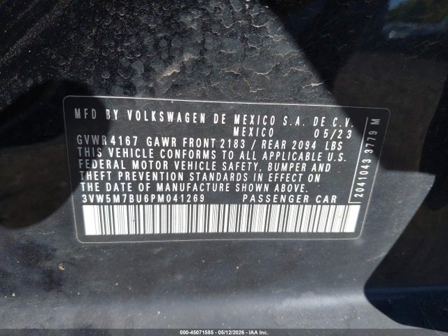 Продажа на аукционе авто 2023 Volkswagen Jetta 1.5t S, vin: 3VW5M7BU6PM041269, номер лота: 45071585