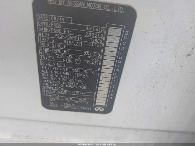 Продажа на аукционе авто 2020 Infiniti Qx50 Luxe, vin: 3PCAJ5M13LF101184, номер лота: 45071597