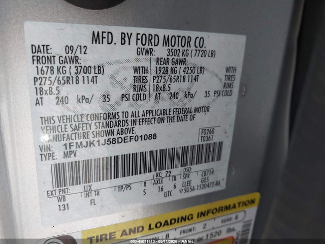 Продажа на аукционе авто 2013 Ford Expedition El Xlt, vin: 1FMJK1J58DEF01088, номер лота: 45071613
