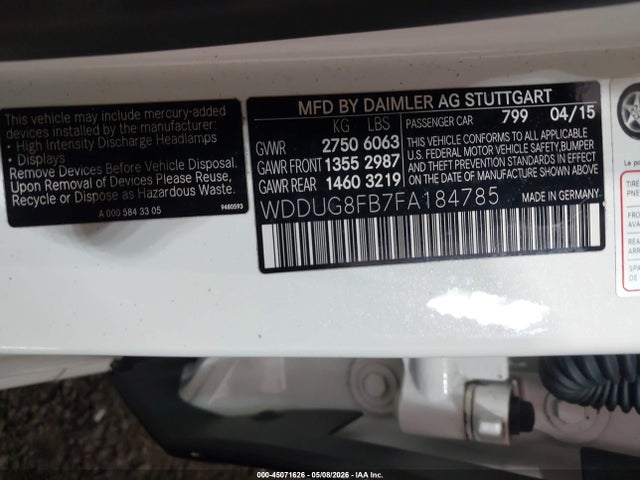 45071626 :رقم المزاد ، WDDUG8FB7FA184785 vin ، 2015 Mercedes-benz S 550 4matic مزاد بيع
