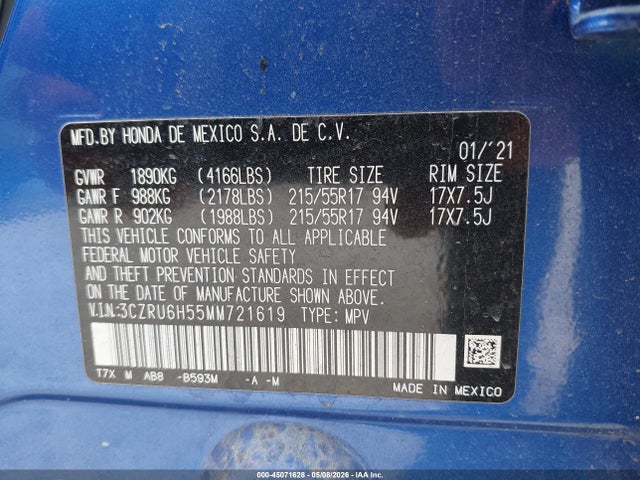 3CZRU6H55MM721619 Honda Hr-v Awd Ex