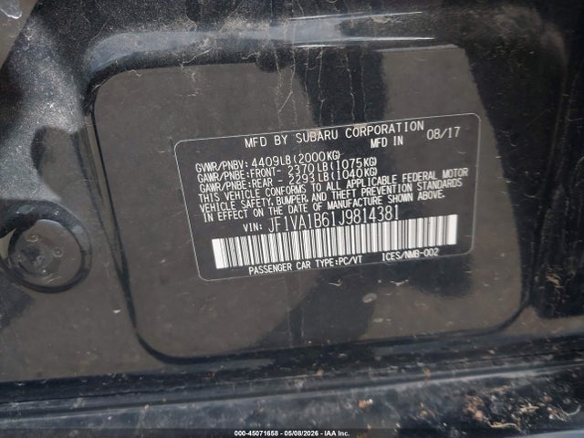 45071658 :رقم المزاد ، JF1VA1B61J9814381 vin ، 2018 Subaru Wrx Premium مزاد بيع