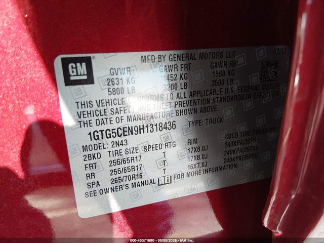 Aukcja sprzedaży 2017 Gmc Canyon Sle, vin: 1GTG5CEN9H1318436, numer aukcji: 45071680