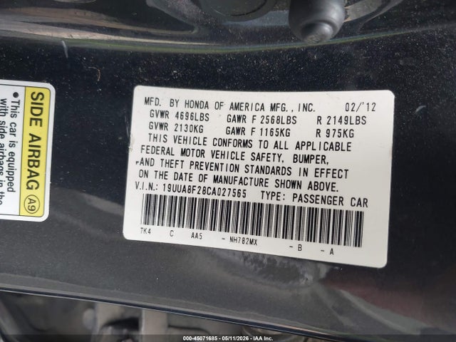 Продажа на аукционе авто 2012 Acura Tl 3.5, vin: 19UUA8F28CA027565, номер лота: 45071685