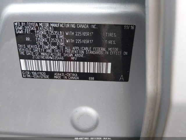 Aukcja sprzedaży 2017 Toyota Rav4 Le, vin: 2T3ZFREV6HW335446, numer aukcji: 45071693