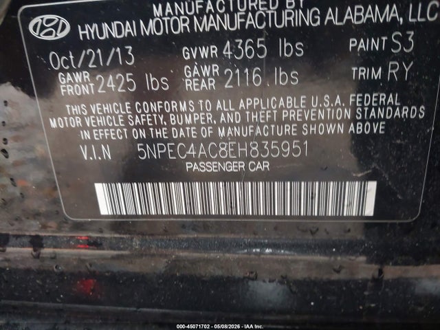 Hyundai SONATA SE 2014 5NPEC4AC8EH835951 Image 9