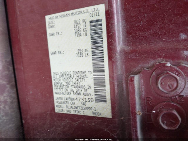 Aukcja sprzedaży 2011 Nissan Altima 3.5 Sr, vin: 1N4BL2AP9BN475150, numer aukcji: 45071707