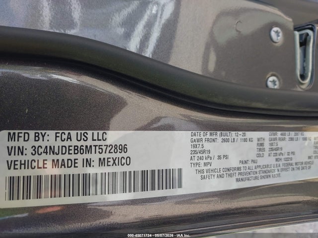Auction sale of the 2021 Jeep Compass 80th Anniversary, vin: 3C4NJDEB6MT572896, lot number: 45071724