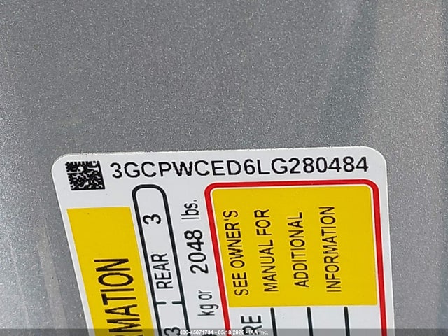 45071734 :رقم المزاد ، 3GCPWCED6LG280484 vin ، 2020 Chevrolet Silverado 1500 2wd  Short Bed Lt مزاد بيع
