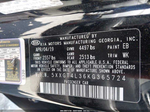 KIA Optima S 2019 5XXGT4L36KG365724 Image 9