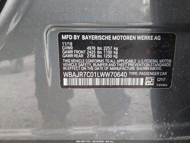 2020 Bmw 530i Xdrive მანქანა იყიდება აუქციონზე, vin: WBAJR7C01LWW70640, აუქციონის ნომერი: 45071751