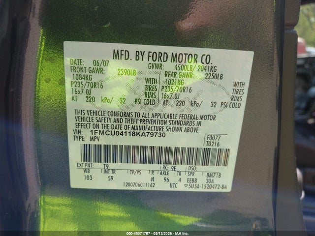 Продаж на аукціоні авто 2008 Ford Escape Limited, vin: 1FMCU04118KA79730, номер лоту: 45071787