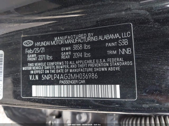 Продажа на аукционе авто 2021 Hyundai Elantra Limited, vin: 5NPLP4AG2MH036986, номер лота: 45071805