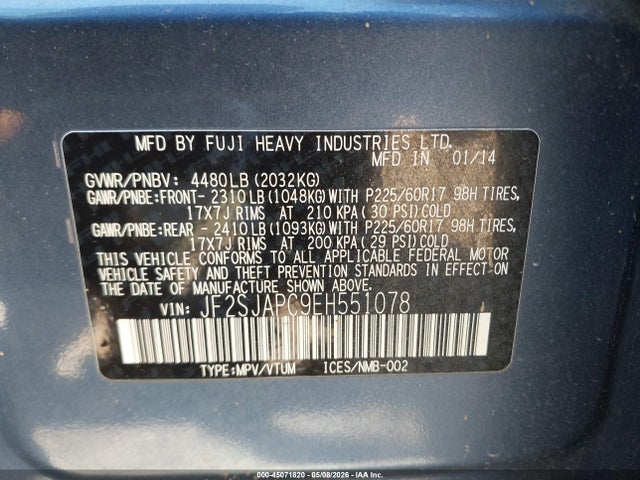 Продаж на аукціоні авто 2014 Subaru Forester 2.5i Touring, vin: JF2SJAPC9EH551078, номер лоту: 45071820