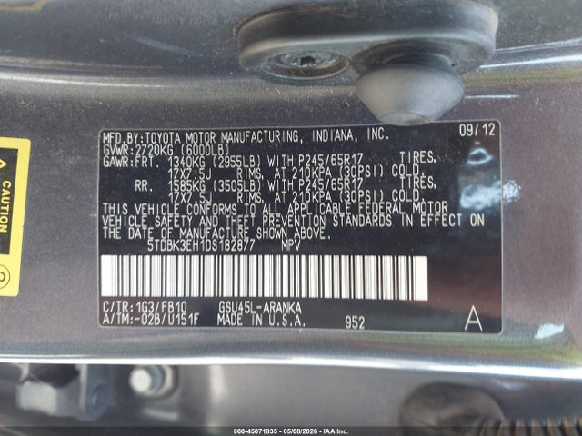 Продаж на аукціоні авто 2013 Toyota Highlander Base V6, vin: 5TDBK3EH1DS182877, номер лоту: 45071835