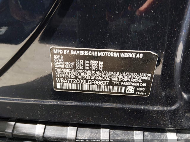 Продаж на аукціоні авто 2020 Bmw 740i, vin: WBA7T2C09LGF96637, номер лоту: 45071837