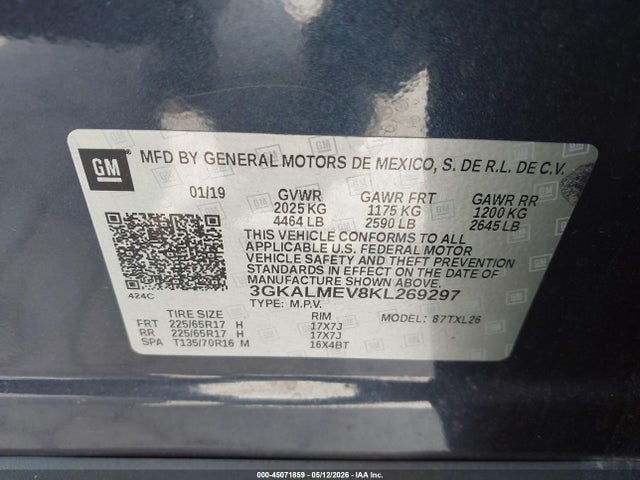 Продаж на аукціоні авто 2019 Gmc Terrain Sle, vin: 3GKALMEV8KL269297, номер лоту: 45071859