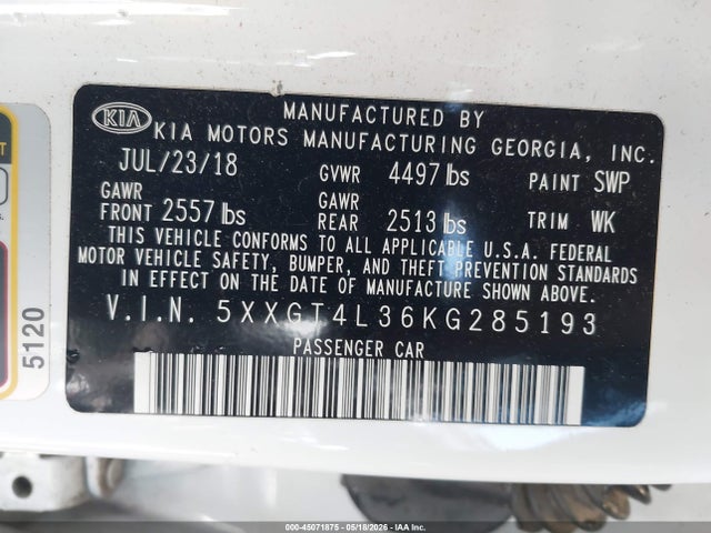 Продажа на аукционе авто 2019 Kia Optima Lx, vin: 5XXGT4L36KG285193, номер лота: 45071875