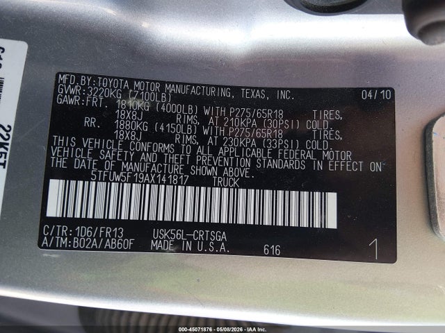 Aukcja sprzedaży 2010 Toyota Tundra Grade 5.7l V8, vin: 5TFUW5F19AX141817, numer aukcji: 45071876