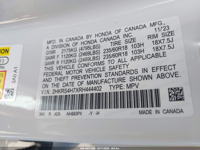 Aukcja sprzedaży 2024 Honda Cr-v Ex-l Awd, vin: 2HKRS4H7XRH444402, numer aukcji: 45071896