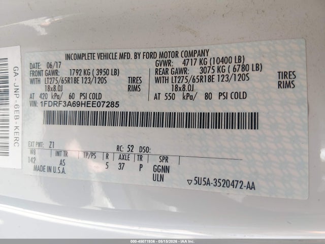 Aukcja sprzedaży 2017 Ford F-350 Xl, vin: 1FDRF3A69HEE07285, numer aukcji: 45071936