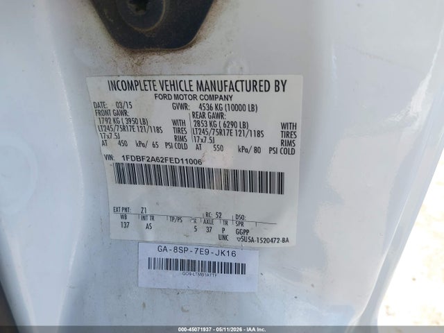 Ford F-250 Xl 2015 1FDBF2A62FED11006 Image 9