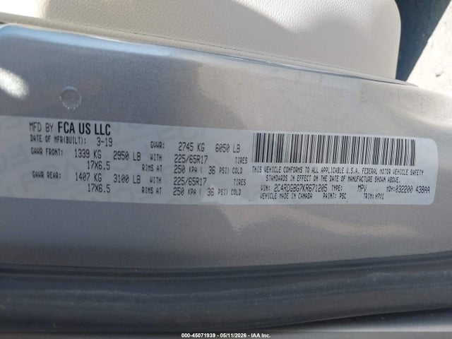 Продажа на аукционе авто 2019 Dodge Grand Caravan Se, vin: 2C4RDGBG7KR671205, номер лота: 45071939
