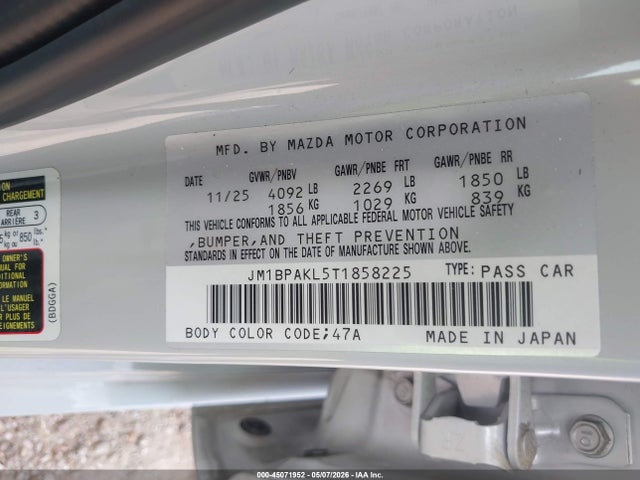 45071952 :رقم المزاد ، JM1BPAKL5T1858225 vin ، 2026 Mazda Mazda3 مزاد بيع