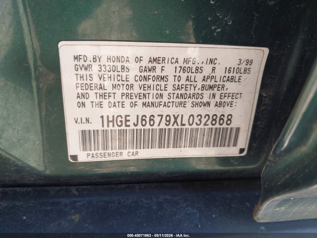 Продажа на аукционе авто 1999 Honda Civic Lx, vin: 1HGEJ6679XL032868, номер лота: 45071963