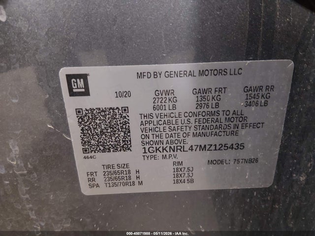 1GKKNRL47MZ125435 GMC Acadia Awd Sle
