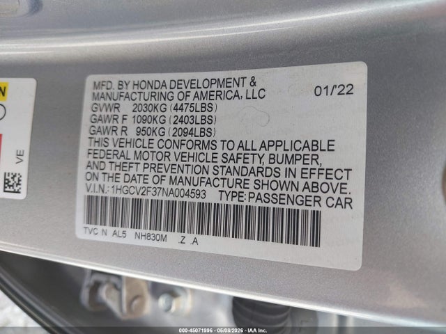 1HGCV2F37NA004593 Honda Accord Sport 2.0t