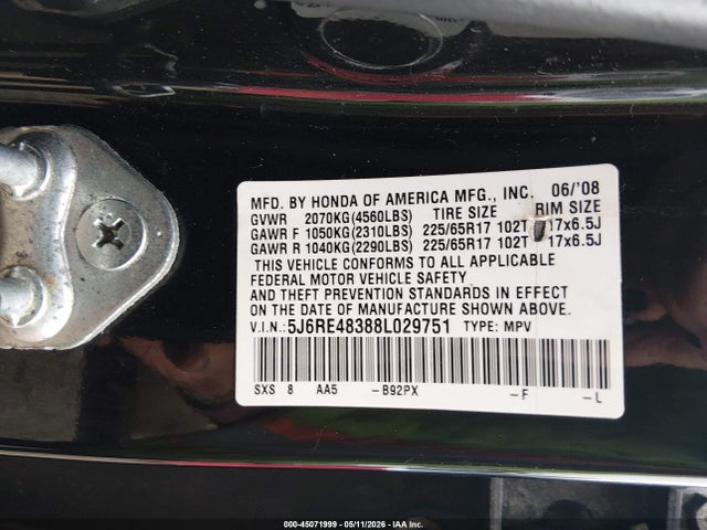 Продаж на аукціоні авто 2008 Honda Cr-v Lx, vin: 5J6RE48388L029751, номер лоту: 45071999