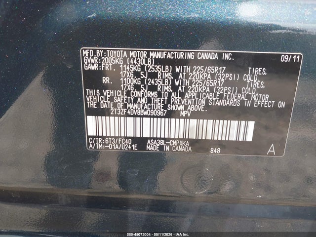 Продажа на аукционе авто 2011 Toyota Rav4, vin: 2T3ZF4DV8BW090967, номер лота: 45072004
